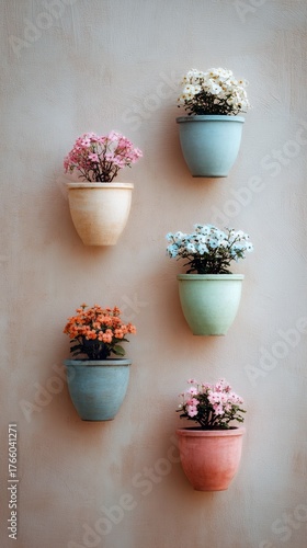 Colorful Wall Plants in Decorative Pots Create a Vibrant Home Decor Display