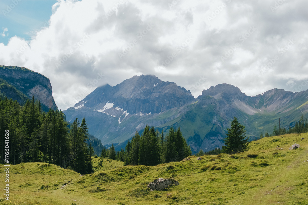 Fototapeta premium Alpine Mountain Landscape in Kandersteg, Bernese Oberland, Switzerland