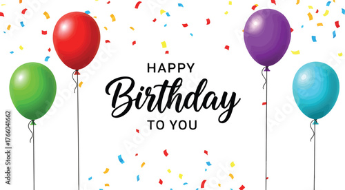 Vector art of happy birthday balloons with confetti for festive celebrations and greetings
