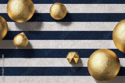 Decorative Gold and Black Elements on Blue and White Striped Background for F...