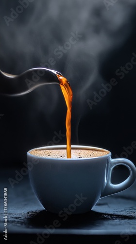 Freshly Brewed Espresso Pours Into a Black Cup in a Cozy Cafe Setting on a Ch...