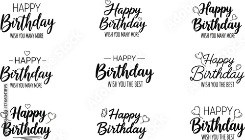 Vector art of happy birthday typography set, hand lettering, calligraphy, vector illustration