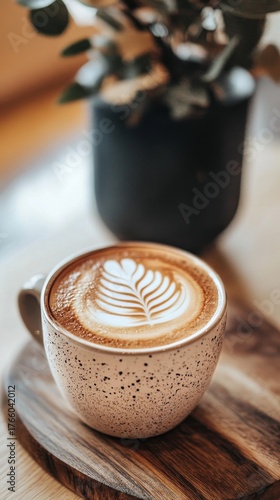 Beautiful Latte Art in a Cozy Cafe Setting During the Morning Hours