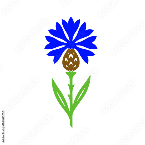 Stylized cornflower symbol. Cornflower flower logo. hand drawn. Not AI, Vector illustration.