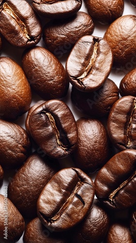 Freshly Roasted Brown Coffee Beans Scattered Across a Simple White Background