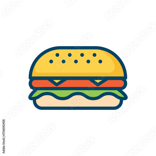 Hamburger on white background vector illustration with bun cheese and lettuceHamburger on white background vector illustration with bun cheese and lettuce