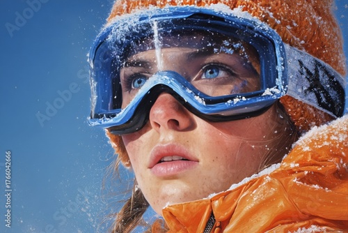 Young Skier Enjoying a Sunny Day on the Slopes in a Snowy Mountain Landscape