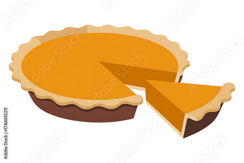 Golden-orange filling inside a flaky crust, a slice removed, showcasing a delicious dessert.