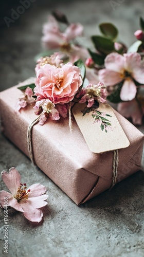 Elegant Gift Box Adorned With Pastel Flowers for Special Occasions and Celebr...