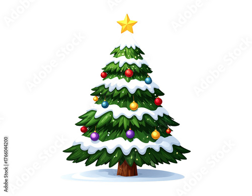 Minimalist Snowy Pine Tree Silhouette in Winter Breeze, Vector Illustration,And transparent the background.
