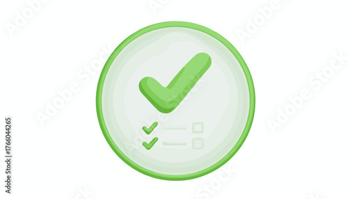 Vivid 3D check mark symbol icon in bright green, representing completion, success, and agreement, set against a clean, transparent background for versatile design applications. This graphic signifies