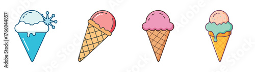 Ice cream cones vector illustration summer treat dessert graphic design food sweet delicious cone collection