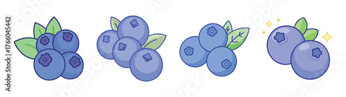 Illustration of fresh blueberries with leaves, healthy food, organic fruit, antioxidant rich diet