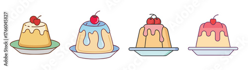 Delicious desserts with cherry on top vector illustration for dessert lovers and food bloggers