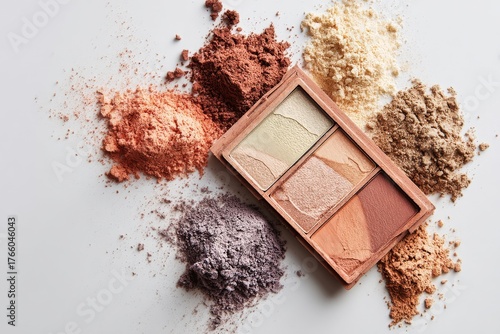 Colorful Makeup Powders Spread Across a Surface With Various Shades for Beaut...