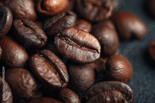 Dark Roasted Coffee Beans Close up for Fresh Brewing and Rich Flavor Experience