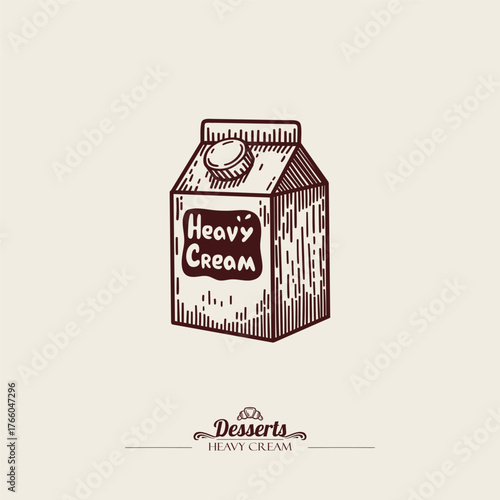 Packaging with heavy cream. Box with the inscription heavy cream, vector linear illustration.