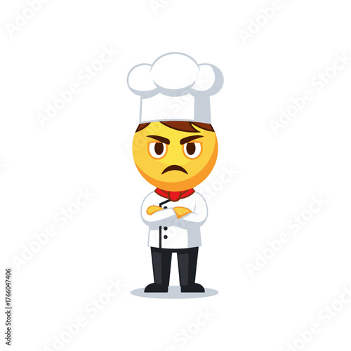 Angry cartoon chef emoji with arms crossed icon for food service emotions