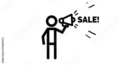 Stick Figure Announcing Sale with Megaphone Illustration