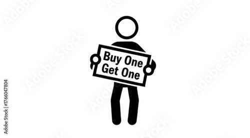Stick Figure Holding Buy One Get One Sign