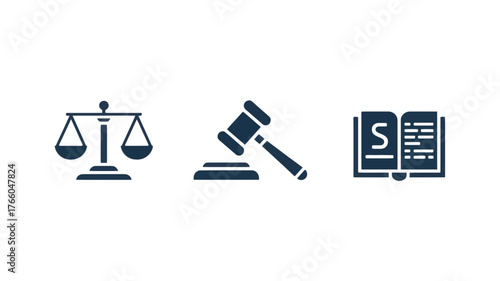Illustration of scales of justice gavel and open law book symbolizing legal and judicial concepts