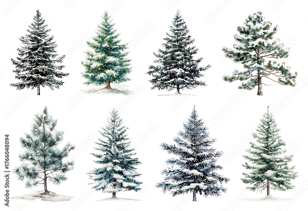 Obraz premium Diverse snowy evergreen trees