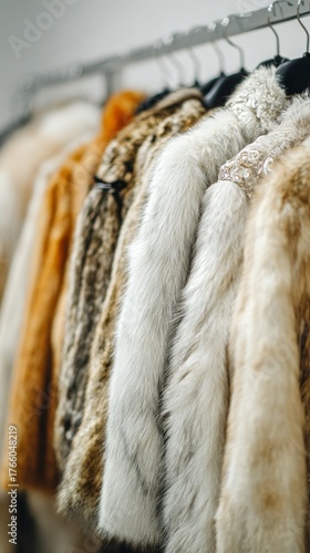 Variety of Fur Coats Hanging on a Rack in a Fashion Store During Daylight