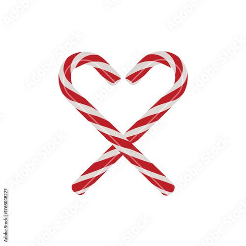 Red and White Candy Canes Forming a Heart Shape. Christmas Sweet Love Symbol Vector Illustration