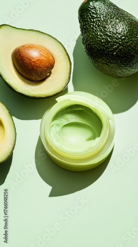 Fresh Avocado Slices and Green Cream on a Light Background in a Clean Kitchen...