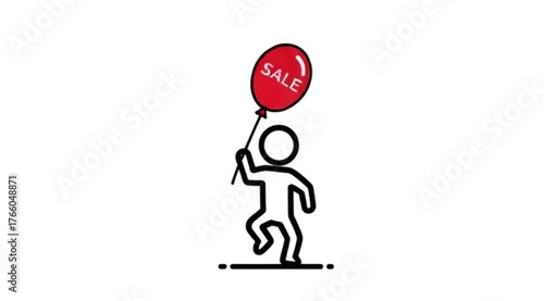 Sale Celebration: Stick Figure with Red Balloon