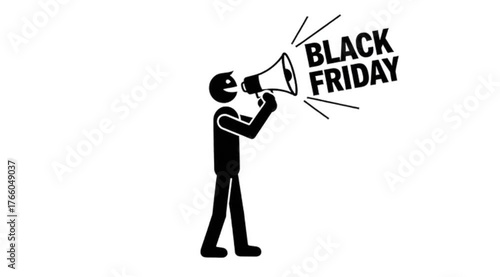 Black Friday Announcement: Stick Figure with Megaphone