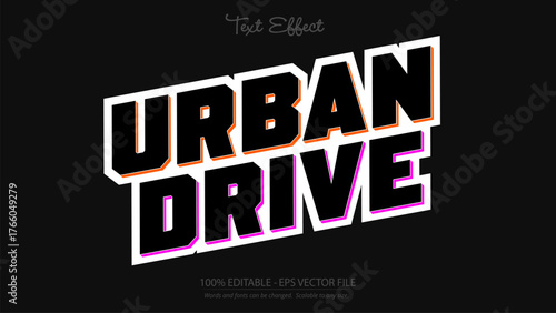 Urban Drive bold typography text effect with neon and orange outline on black background for modern design projects