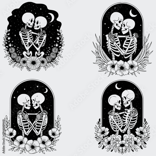 Skeleton Lover Valentine's Day SVG Bundle, Flower SVG, Love SVG, Valentine's Day SVG, T-shirt Design, Skull SVG, Vector, Silhouette, Cutting File For Cricut SVG, Floral Skeleton SVG, Bride SVG, Groom 