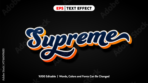 Supreme text effect editable vector design with bold script style and orange shadow on black background