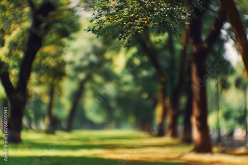 Walking Through a Serene Park Lined With Tall Trees During a Sunny Day in Spring