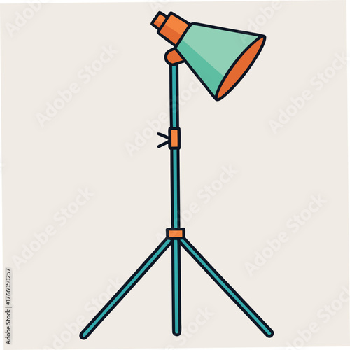 Cartoon illustration of a teal and orange studio lighting stand lighting equipment photography