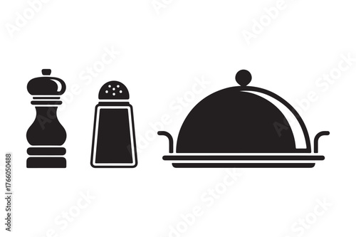 Black silhouette of a cloche and salt and pepper shakers