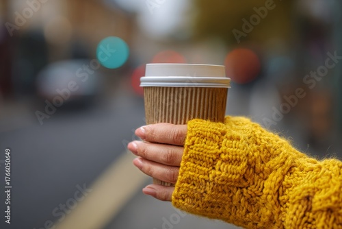 Cozy Autumn Afternoon With Warm Drink in Knitted Cup Cozy
