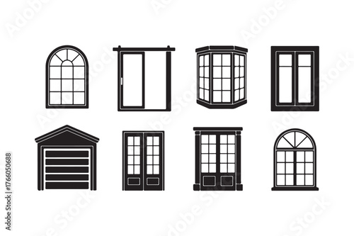Collection of diverse architectural window and door silhouettes