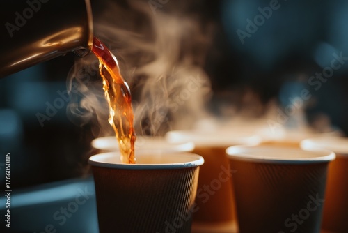 Freshly Brewed Coffee Steaming in Cup During Morning Routine at Cozy Cafe
