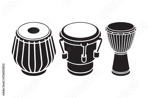 Three different types of drums in a stylized illustration