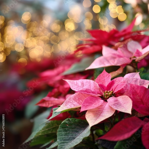Bright Pink Poinsettias Bloom in a Cozy Setting During the Holiday Season