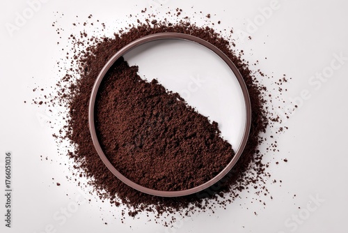 Ground Coffee Spread on a White Surface Creating a Circular Pattern