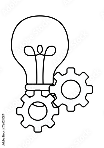 Icono negro de bombilla con engranajes de desarrollo de ideas