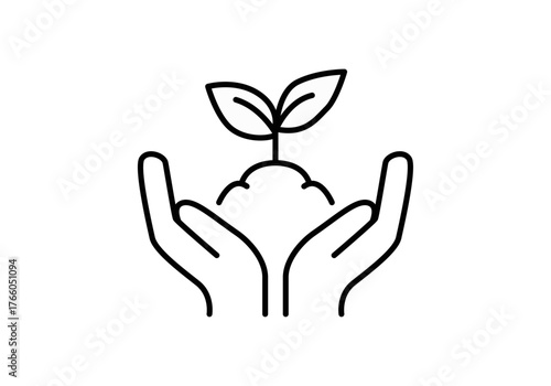 Icono negro de manos sosteniendo planta 