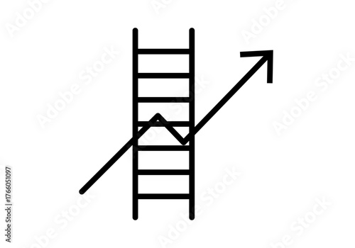 Icono negro de escaleras o flecha de ascenso