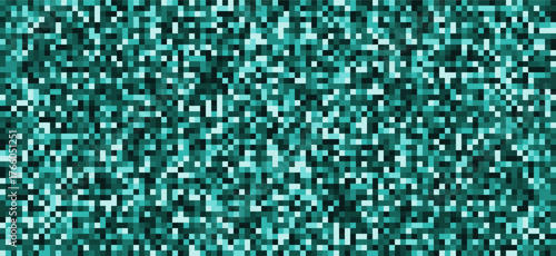Abstract pixel background.Digital static noise texture in monochrome teal and cyan. Geometric square pattern. Technology, glitch effect or retro 8bit concept for a banner