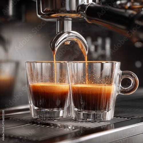 Coffee Brewing Process in a Modern Espresso Machine at a Cozy Cafe