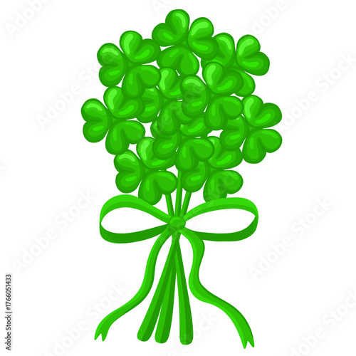 Vector illustration of a green clover bouquet with bow, for Saint Patrick's Day