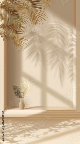 Decorative Vase With Plants Casting Shadows in a Minimal Indoor Space During ...